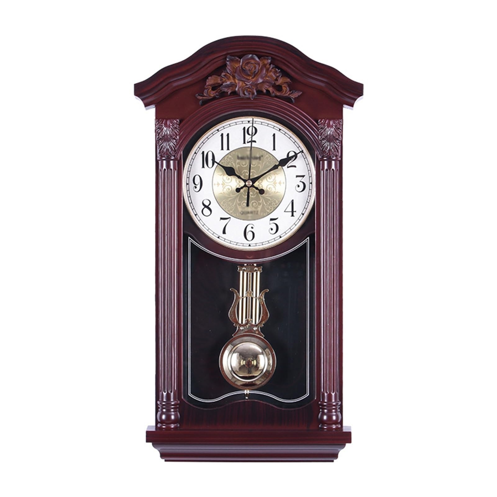 Reloj de Pared con péndulo y campanadas, Relojes de Pared Europeos Vintage con péndulo oscilante, Funcionamiento silencioso a Pilas, Ideal para salón, repisa de Chimenea y estanterías.(Red)
