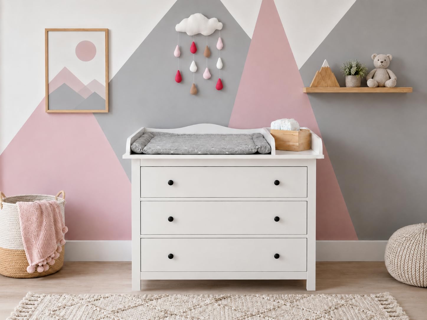 KraftKids Cambiador XXL ancho 107,5 cm con compartimento separador para HEMNES