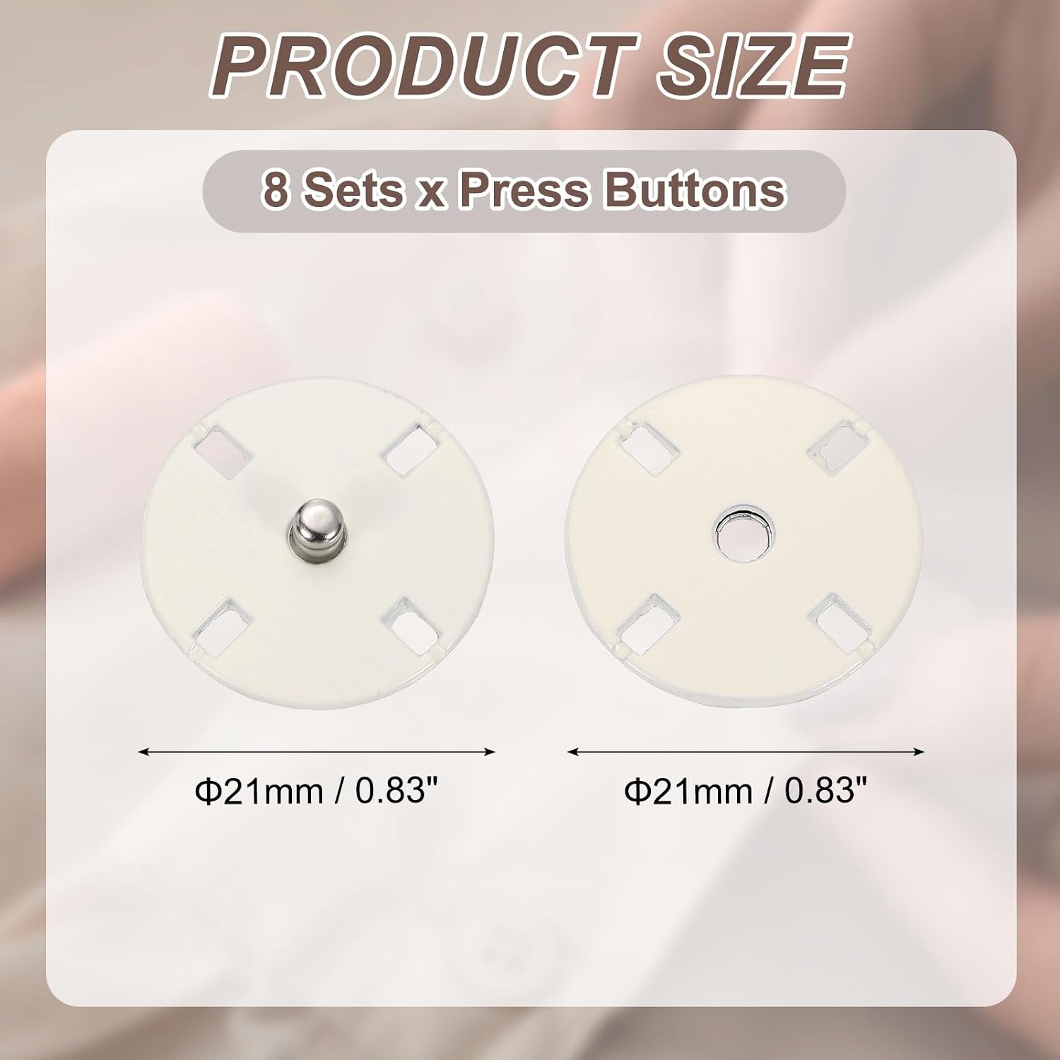 uxcell 8 Sets Sewing Snap Buttons, 21mm Invisible Press Studs, Beige image 2