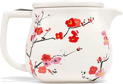 Tea Forte Fiore Sakura Cherry Blossom Ceramic Teapot with Removable