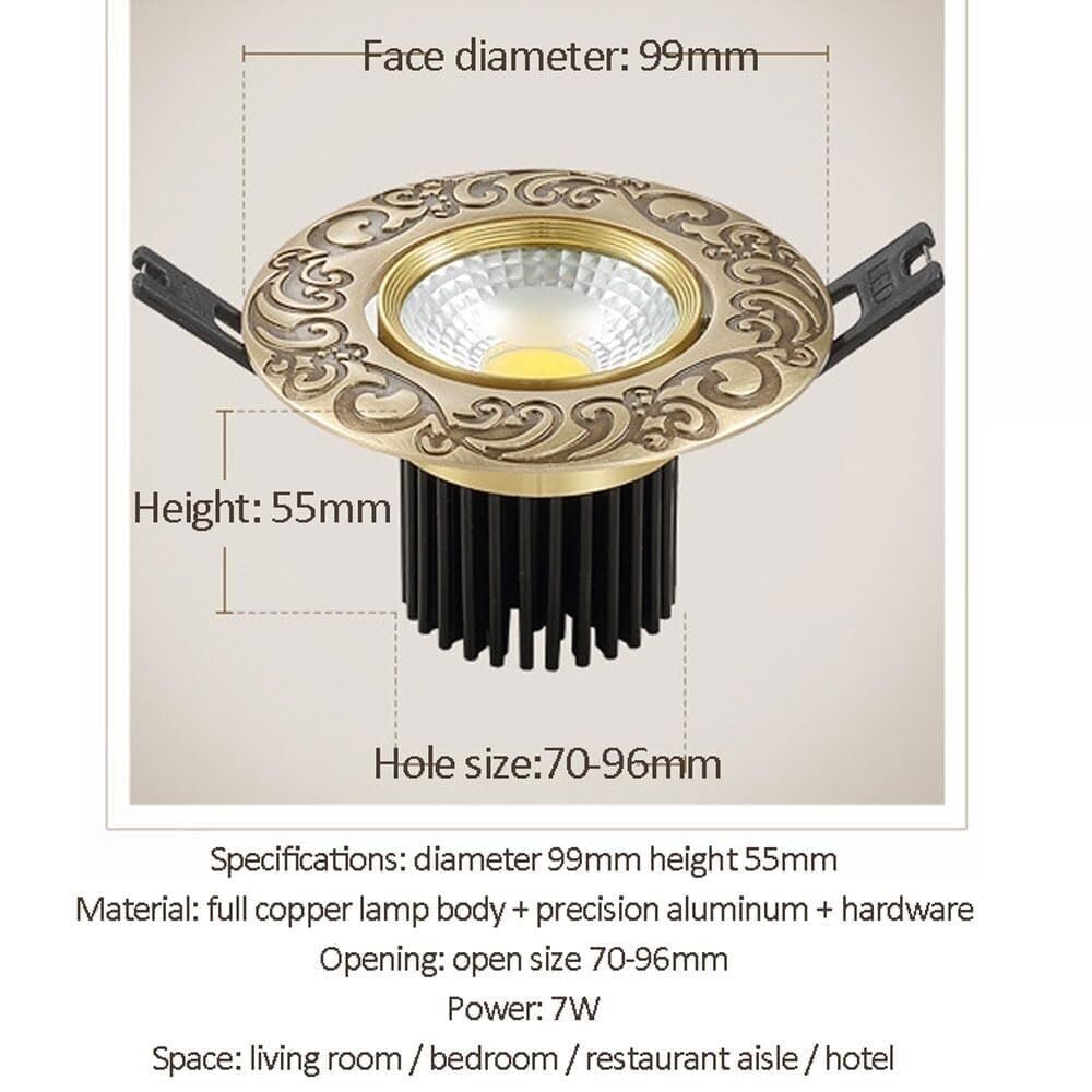 Paquete de 2 focos LED empotrables para Techo, downlights empotrables de 7 W, focos antideslumbrantes, Bisel de latón, Regulables, Kit de Montaje del Bisel.,
