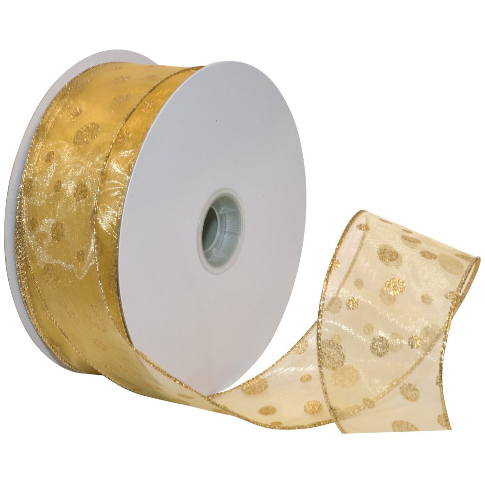 Morex Ribbon Glitter Dots Wired Sheer Glitter Ribbon, 2-1/2-Inch by 50-Yard Spool, Gold