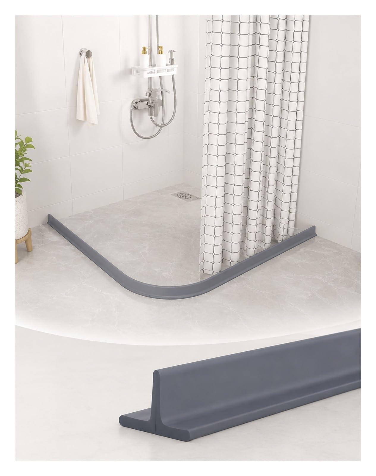 Barrera De Ducha Autoadhesiva En Forma T, Tira Umbral Piso Flexible(Gray,H:7 cm-L:200 cm)