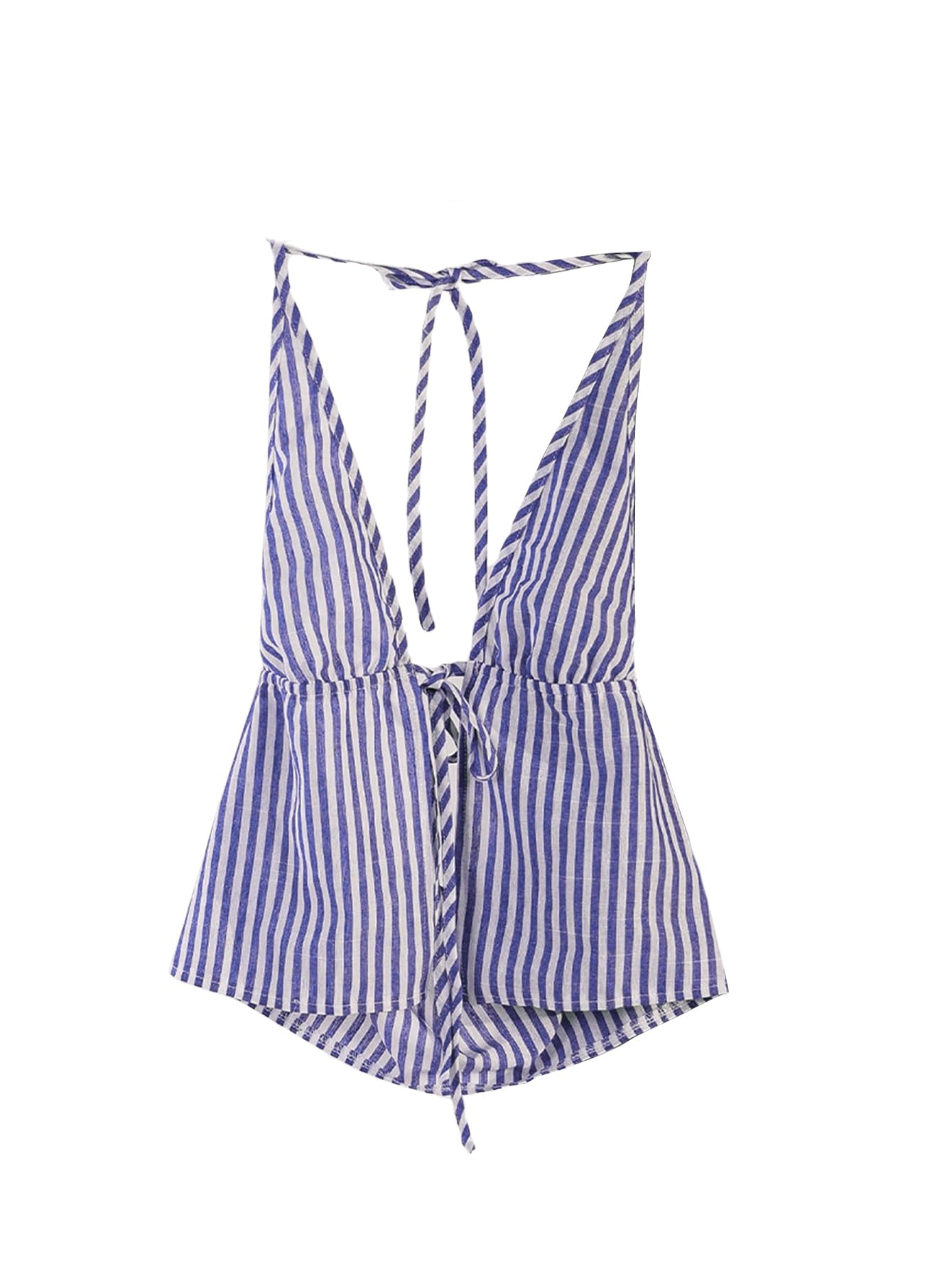 SweatyRocks Women's Sexy Striped Tie Front Halter Tops Sleeveless Drawstring Summer Cami Tops