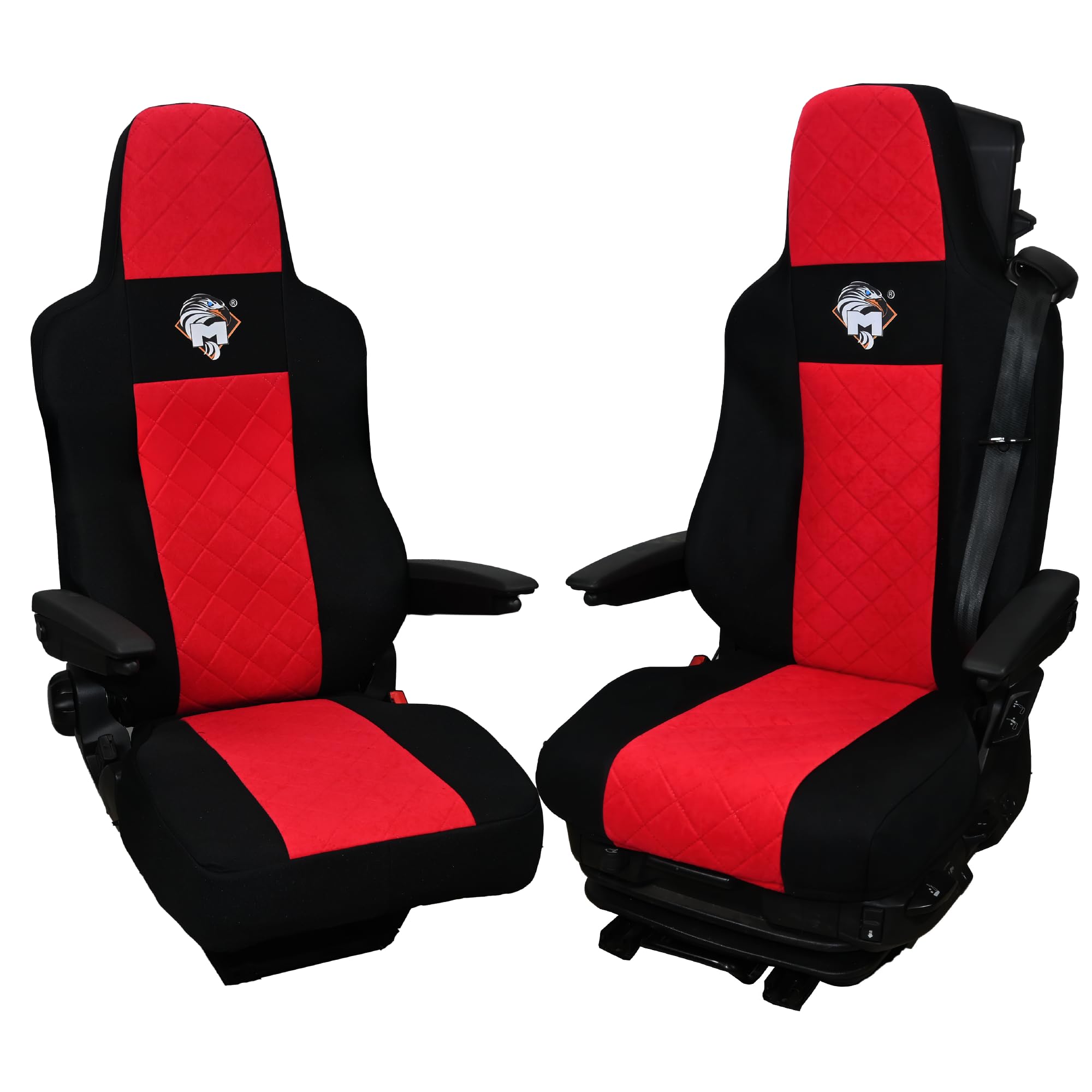 SABA Funda de Asiento para Man TGX Desde 2020 1-Rieme, Rojo | Accesorio de camión para protector de asiento - funda de asiento resistente para asientos delanteros