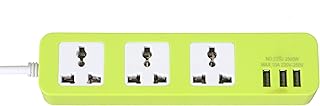 Multi Output Power Strip, 3 Power Outlets & 3 USB Outputs, 2500 Watts, Green
