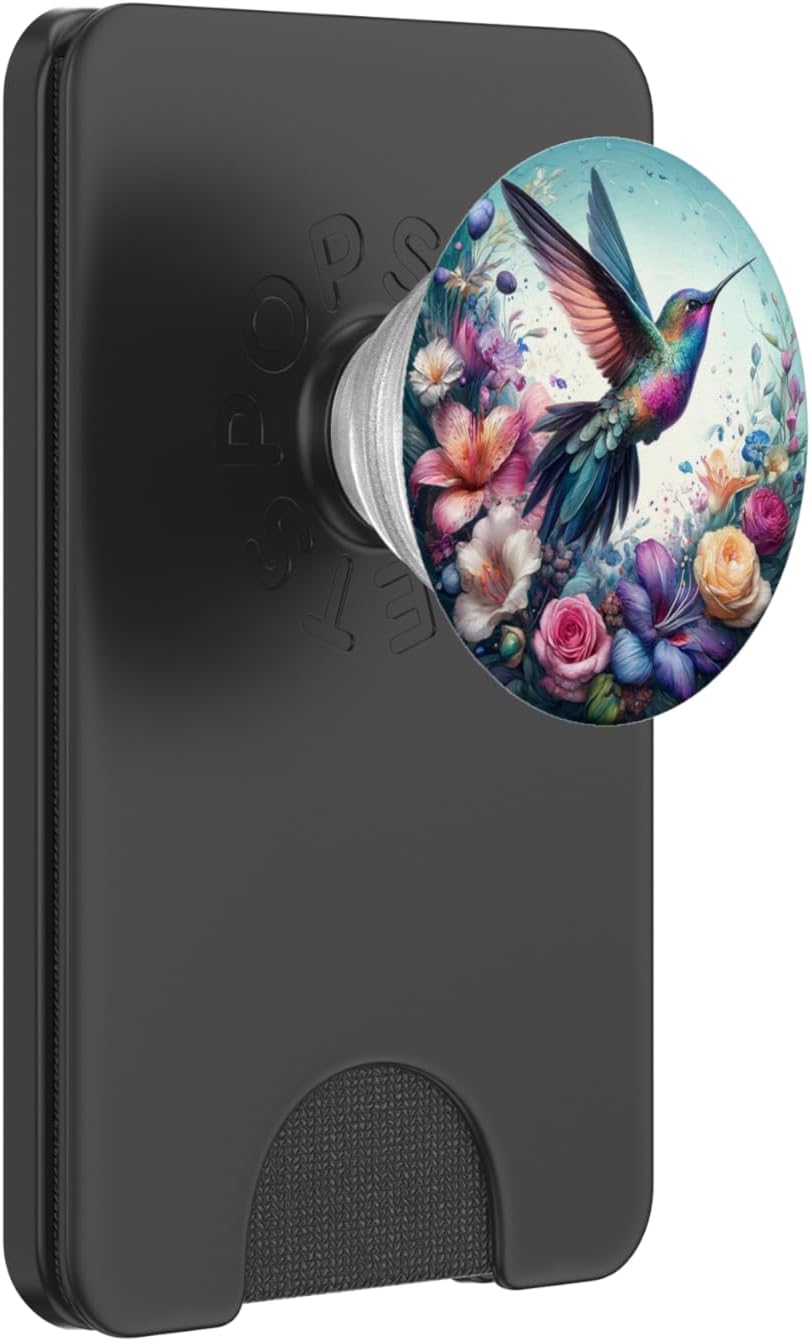 Aesthetic Floral Flowers Hummingbird Illustration Art PopSockets PopGrip for MagSafe