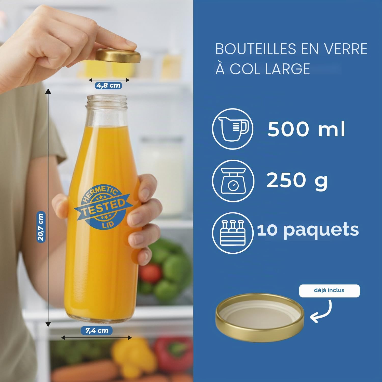 Espirito Rebelde Lot de 20 Bouteilles en Verre Vides de 500 ml avec Couvercle | Bouteilles en Verre pour Jus, Lait, Barbecue, Sauces | Idéales pour Pique-niques, Mariages et Fêtes
