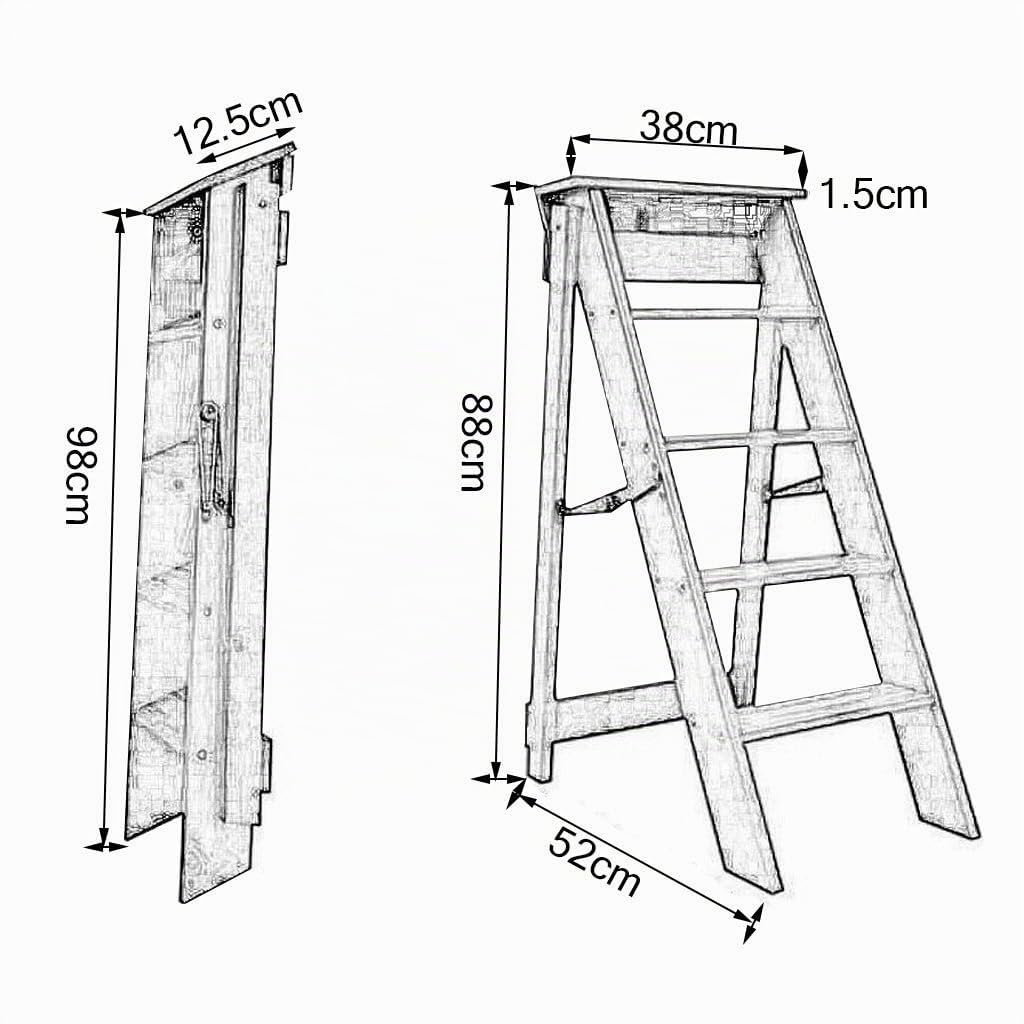 Escabeau-échelle Pliant en Bois de Noyer pour Adultes, 5 marches, Design Robuste et Peu encombrant, idéal pour la Cuisine et Le Jardin