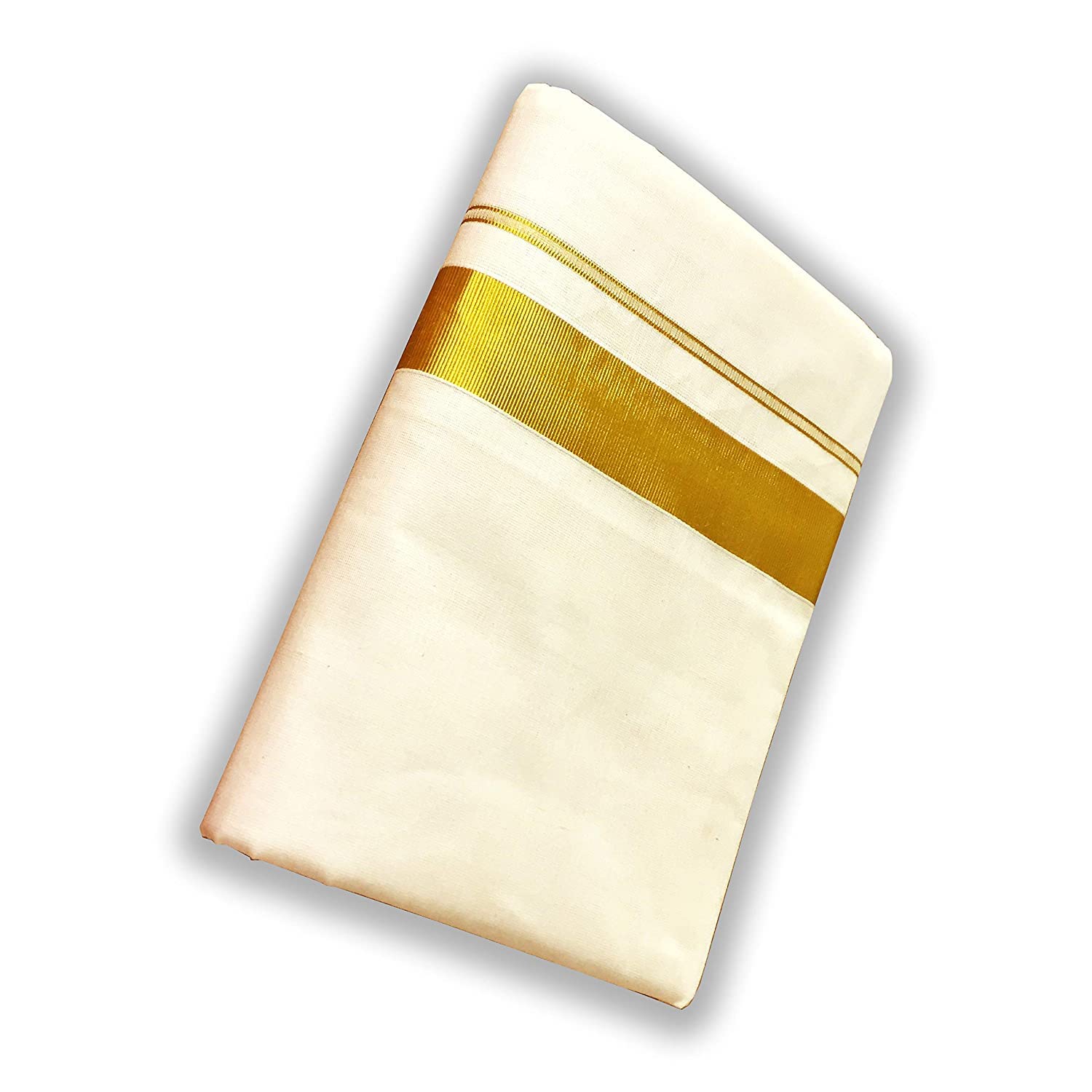 AYUSCotton Men's Kasavu Kerala Dhoti/Double Mundu Dress Material (cream, Free Size) (4 Meter), Customizable Length
