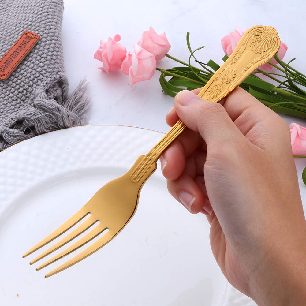 King Dessert Forks, Buyer Star Stainless Steel Gold Fork Set for Desserts Pasta Salad Pack of 12, 12 Dessert Forks - Image 3