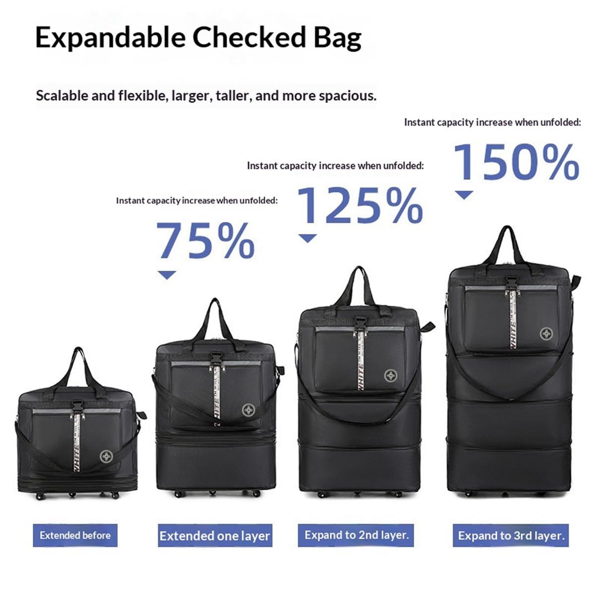 Borsa da viaggio espandibile Pack Smart con tecnologia a ruota girevole Valigia pieghevole Borsoni di grande capacità con ruote Valigie mobili