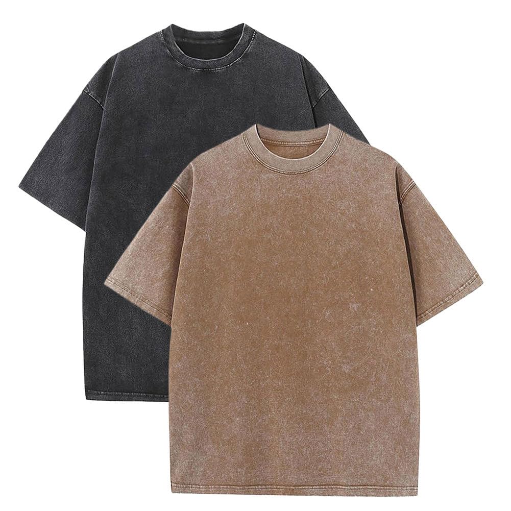 Botong Men's Black+Coffee Pump Covers T-Shirts Workout T Shirts For Oversized Gym Loose Fit Tshirt Vintage Heavyweight Tee 5XL