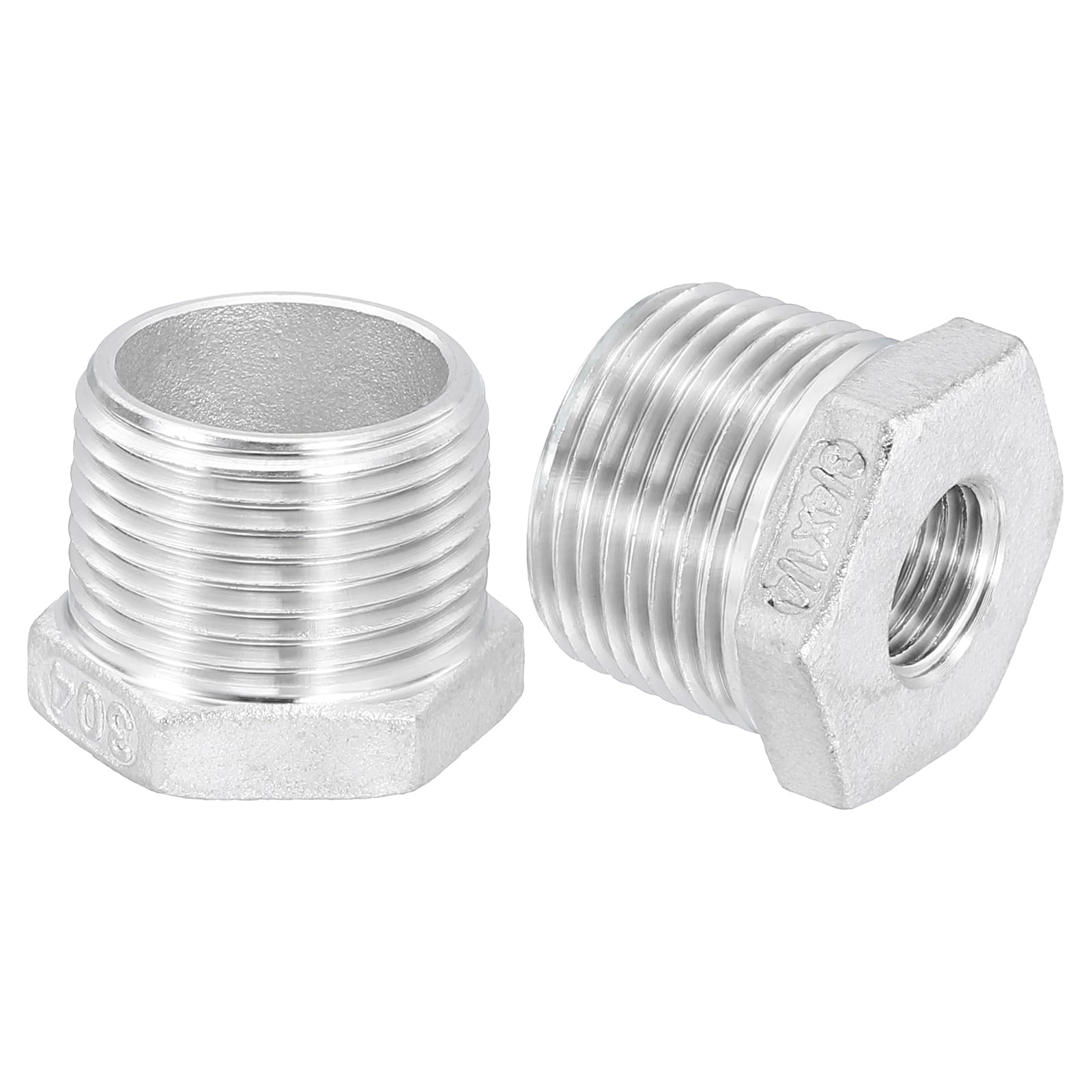 uxcell 2Pcs 3/4" Male to 1/4" Female NPT 304 Stainless Steel Reducer Hex Bushing, Reducing Cast Pipe Adapter Fitting for industrial, oil/gas, water, HVAC, and plumbing systems