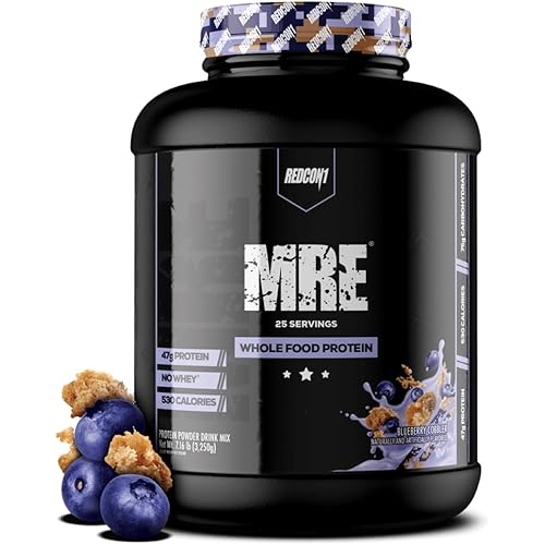 REDCON1 MRE Protein Powder, Blueberry Cobbler - Meal Replacement Protein Blend Made with MCT Oil & Whole Foods - Protein with Natural Ingredients to Aid in Muscle Recovery (25 Servings)