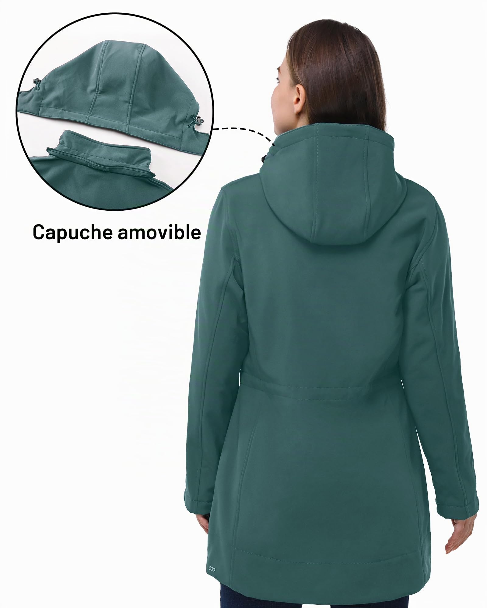 33,000ft Veste softshell légère avec capuche - Veste fonctionnelle pour femme - Doublure polaire - Coupe-vent - Respirant - Manteau long à capuche pour le cyclisme, la randonnée en plein air