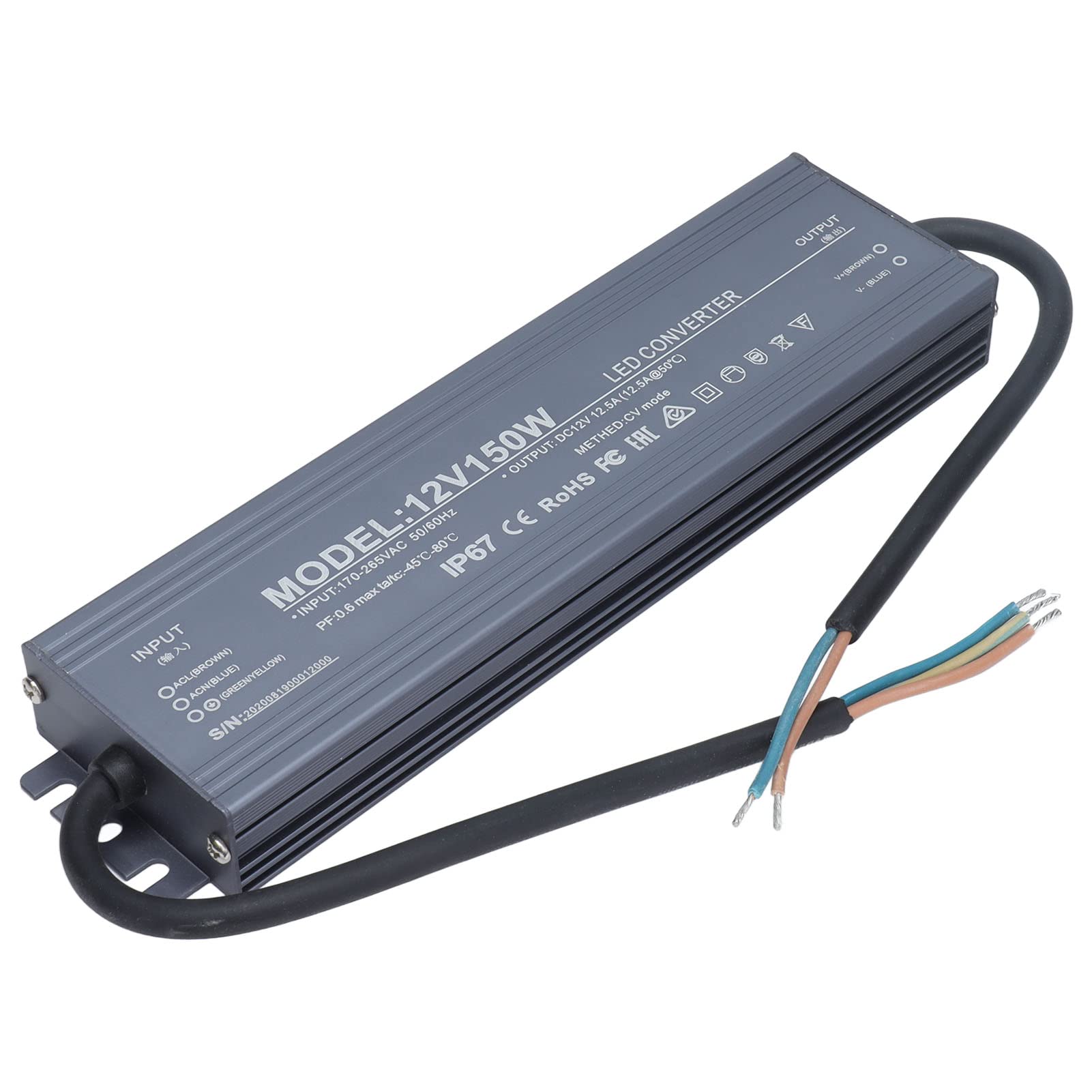 Fafeicy 12V 12.5A LED Driver, IP67 Hermético Aluminio Carcasa (12V)