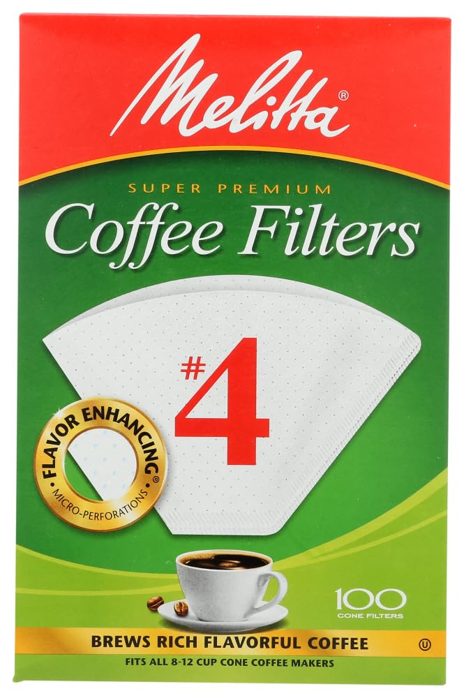Melitta Cone Coffee Filters, White, No. 4, 100 Count (Pack of 4) by Melitta
