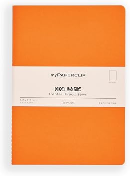 myPAPERCLIP NeoBasic A5 Plain Notebook | 192 Pages, 80 GSM, 250 GSM Soft Cover, A5 5.83 x 8.27 in | Orange