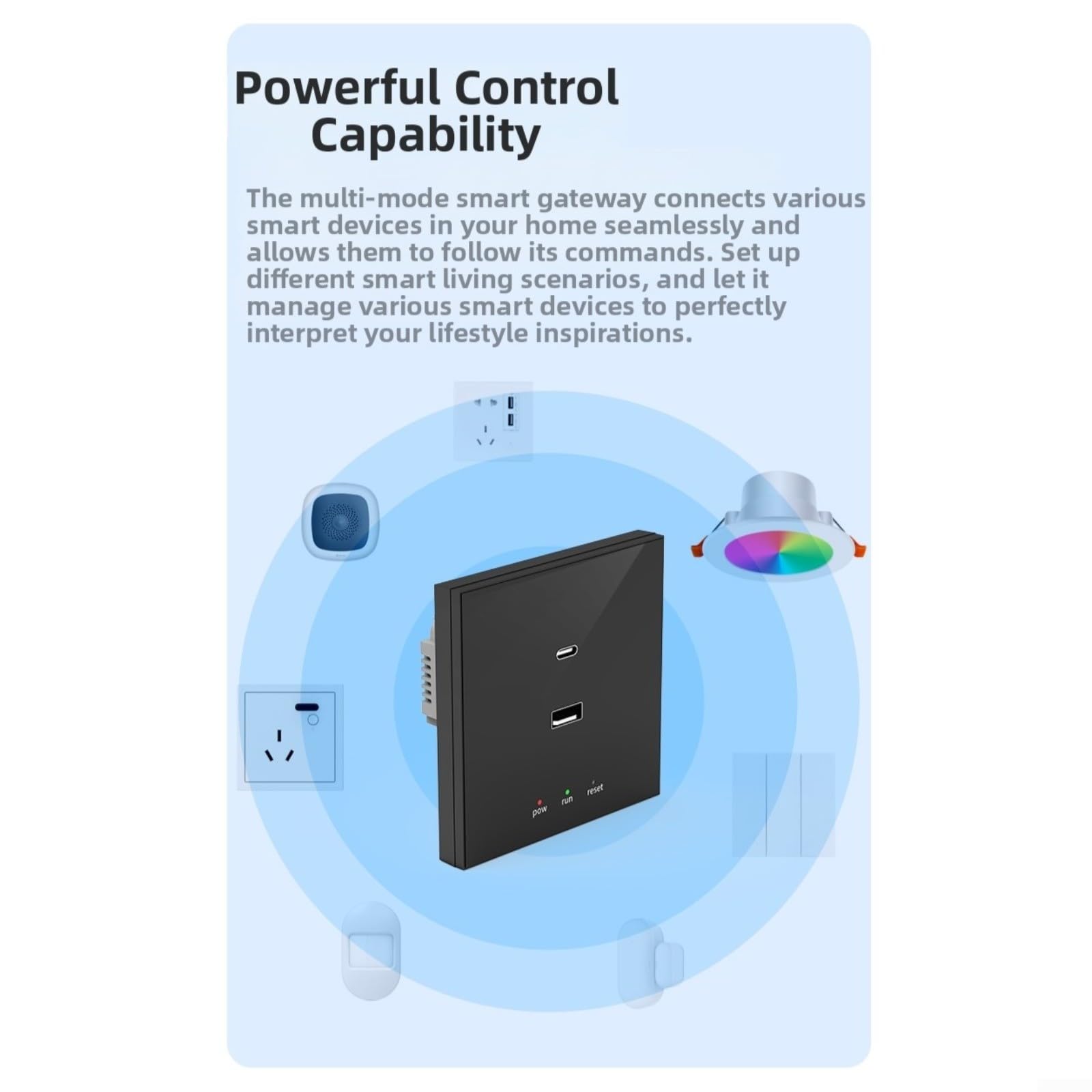 Multimode 3.0 pour application Tuya, contrôleur central WiFi mural compatible avec Google Home, 86 mm (noir)