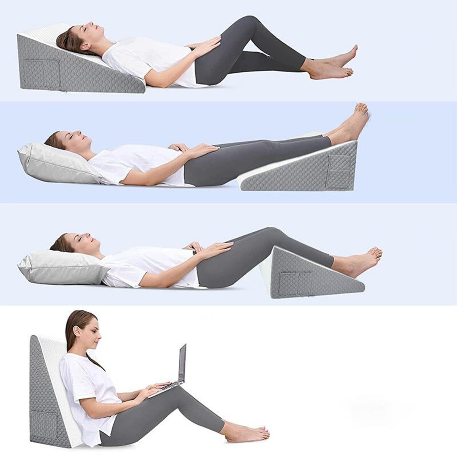 Almohada de cuña Grande Triangular para Adultos para Dormir después de la cirugía,Almohadas de cuña de reflujo para piernas y Rodillas,Almohada de Lectura cojín