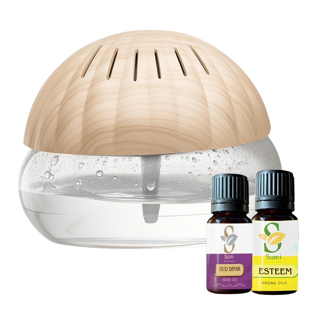 Ssanvi Portable 3-in-1 Air Purifier, Aroma Diffuser & Humidifier – 500mL Large Tank with Free Fragrance Oil | Quiet Ultrasonic Revitalizer – Wooden Finish, Ideal for Home & Office