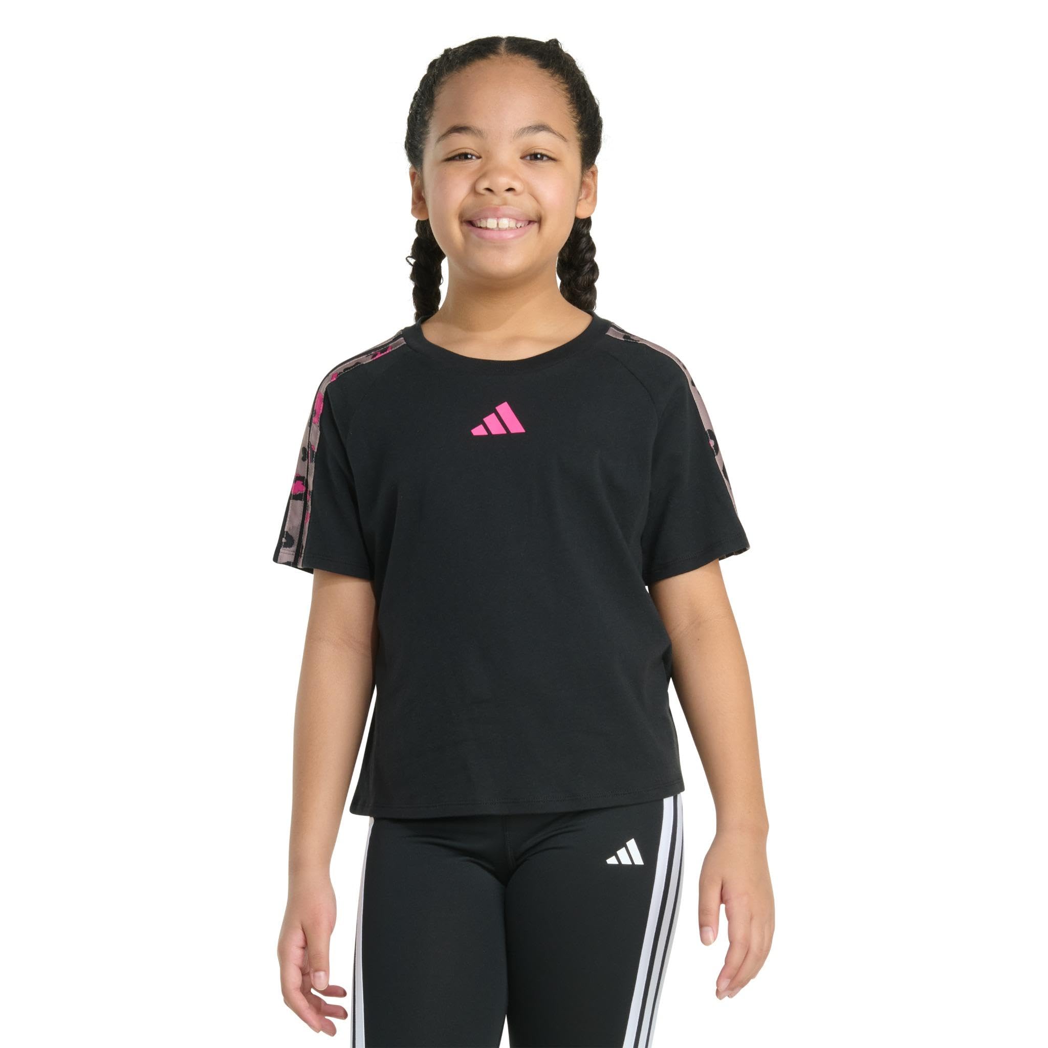

                                                    adidas Girls Short Sleeve Printed Raglan Tee, Blac