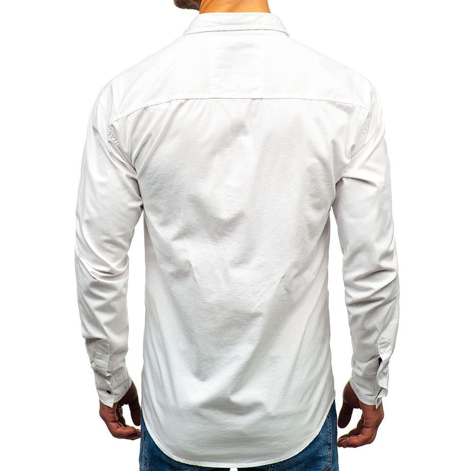 Men's Long Sleeve Hiking Shirts Lightweight Tactical Button Down Cargo Shirt Plain Slim Fit Shirt with Pockets (White,Small)