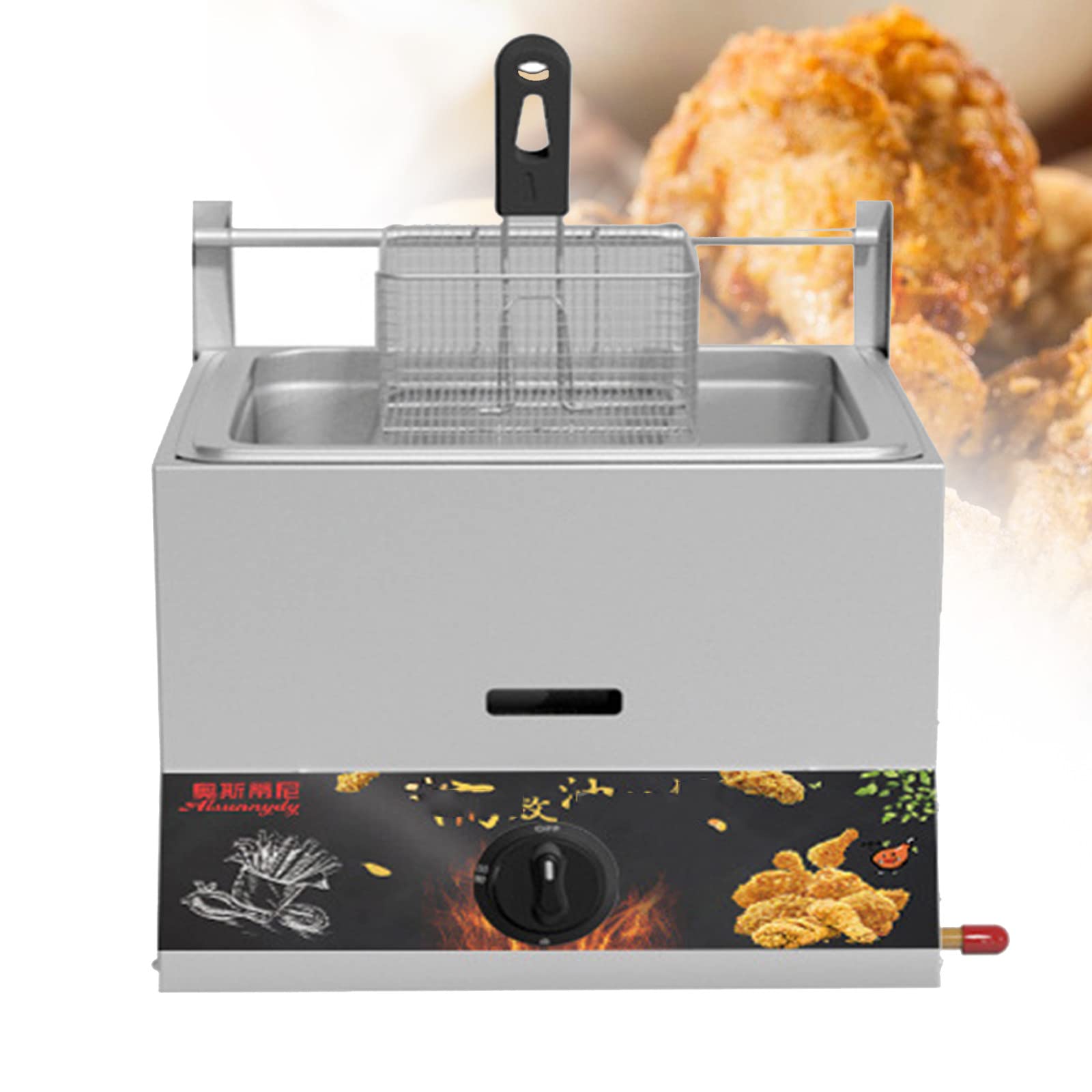 HTTGDGDH Professional Commercial Gas Fryer, Stainless Steel Countertop Lpg Gas Fryer, For Commercial Restaurant Countertop Kitchen Removable,