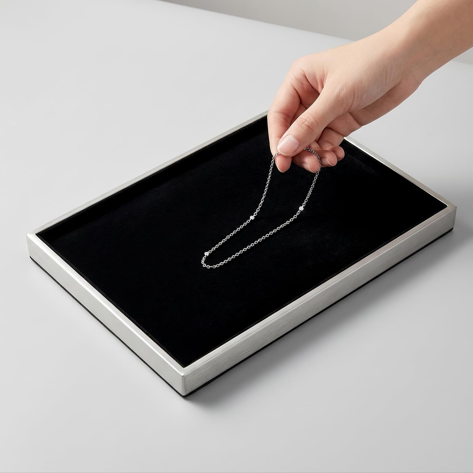 predolo Plateau pour Bijoux Plat, Argent Et Noir, Grand