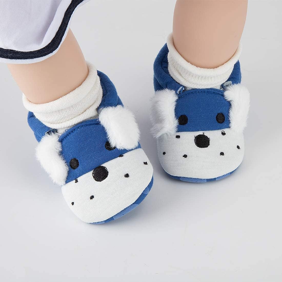 Sawimlgy Newborn Infant Baby Boys Girls Cute Cartoon Slipper Soft Non Skid Sole Slip On House Animal Indoor Sock Shoes Crib Moccasins for New Walkers 3-6 Months Infant 01a Blue Puppy