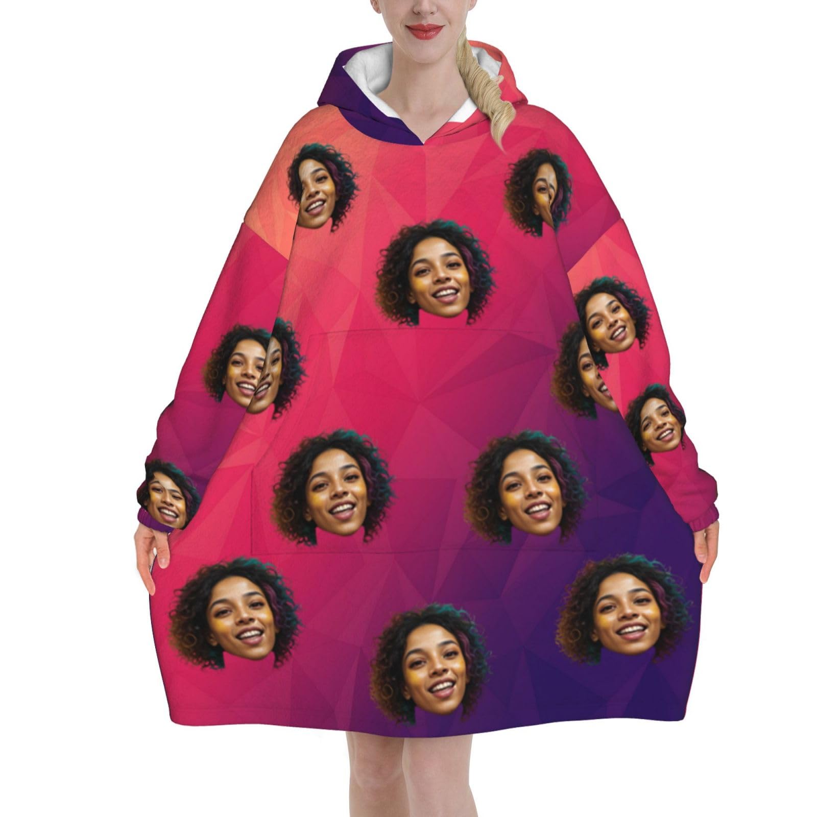 ＨＡＯＡＮＧＺＨＥ Custom Blanket Hoodie with Pocket, Custom Wearable Blanket Hoodie, for Women and Teenagers - Cosy Flannel Poncho Sherpa Hood, Customised Your Own Photo Text Face