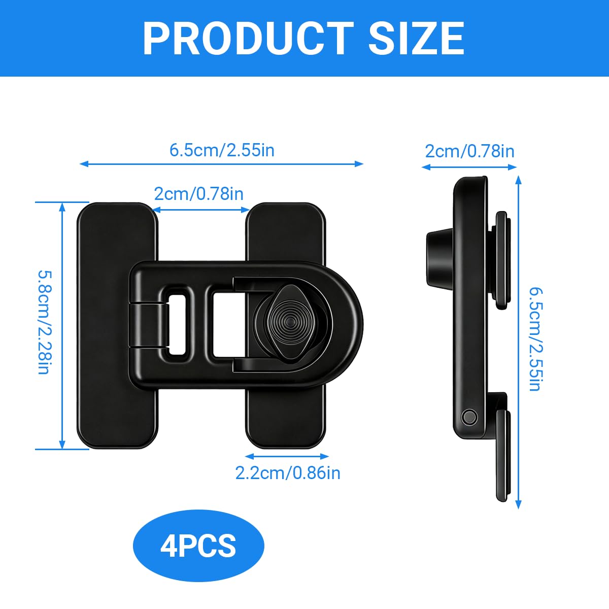 Serrure de Porte de Réfrigérateur de Sécurité Enfant, Lot de 4 Verrous ABS Noirs avec Rotation 90°, Protection Bébé pour Frigo, Tiroirs et Armoires