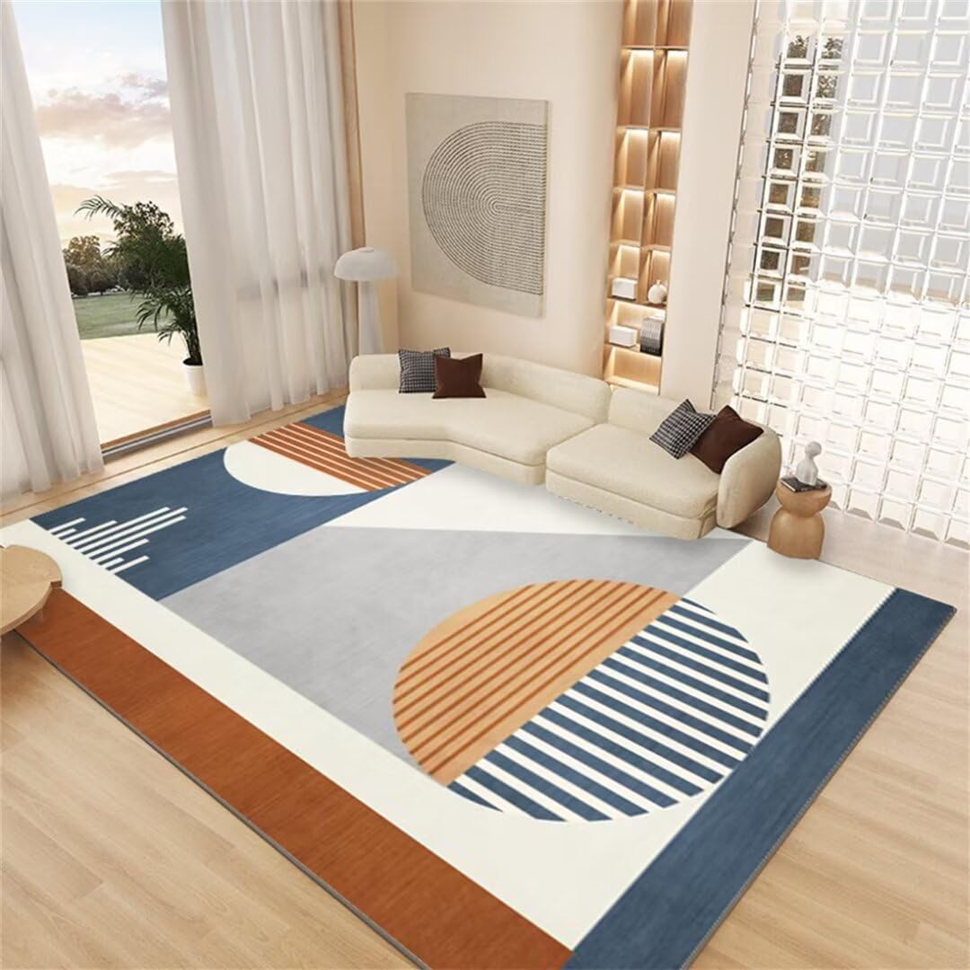 Tapis de salon bleu géométrique 200x250cm grand tapis enfant lavable en machine