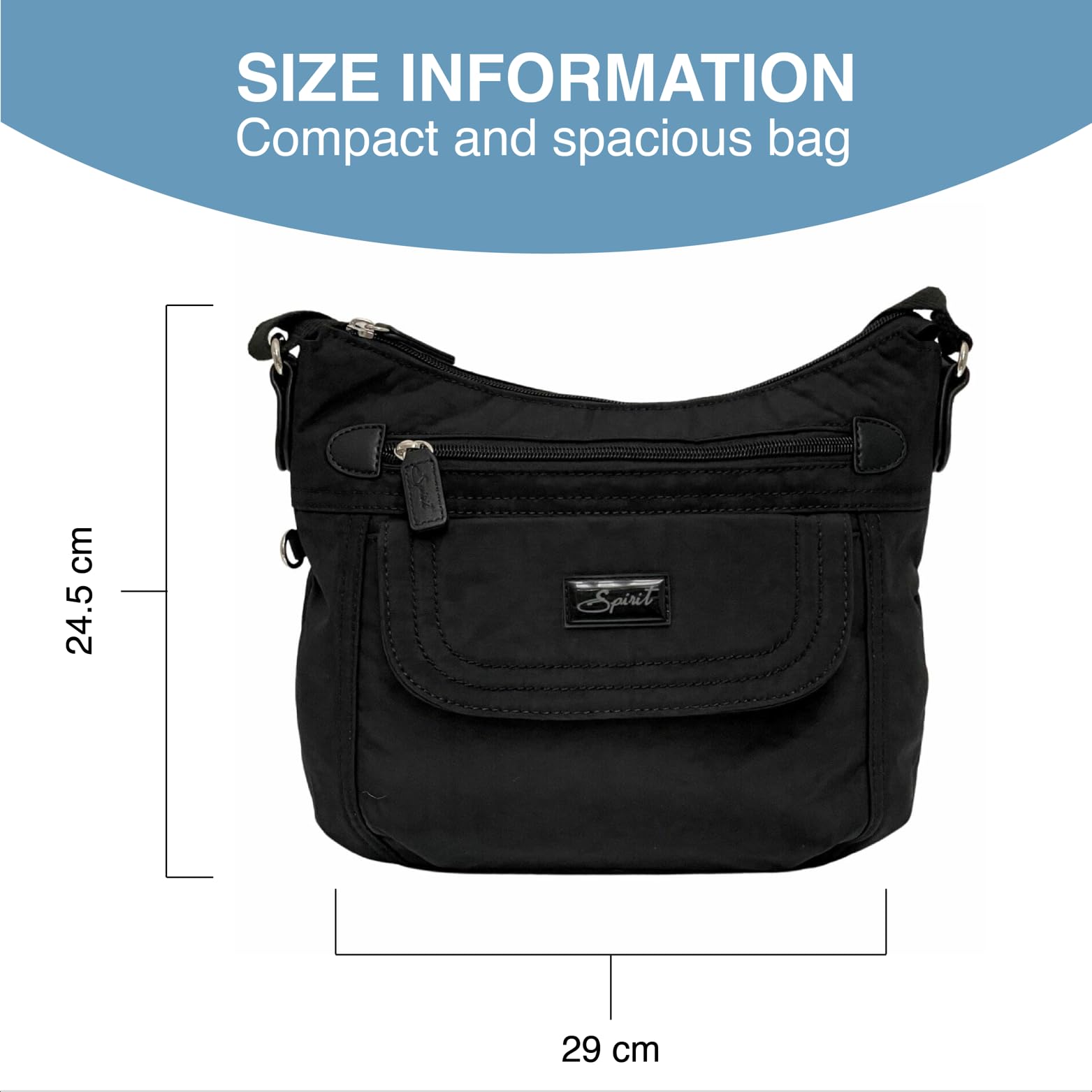 Spirit - Borsa a tracolla impermeabile in nylon - Borsa da viaggio leggera unisex con tasche multiple e tracolla regolabile
