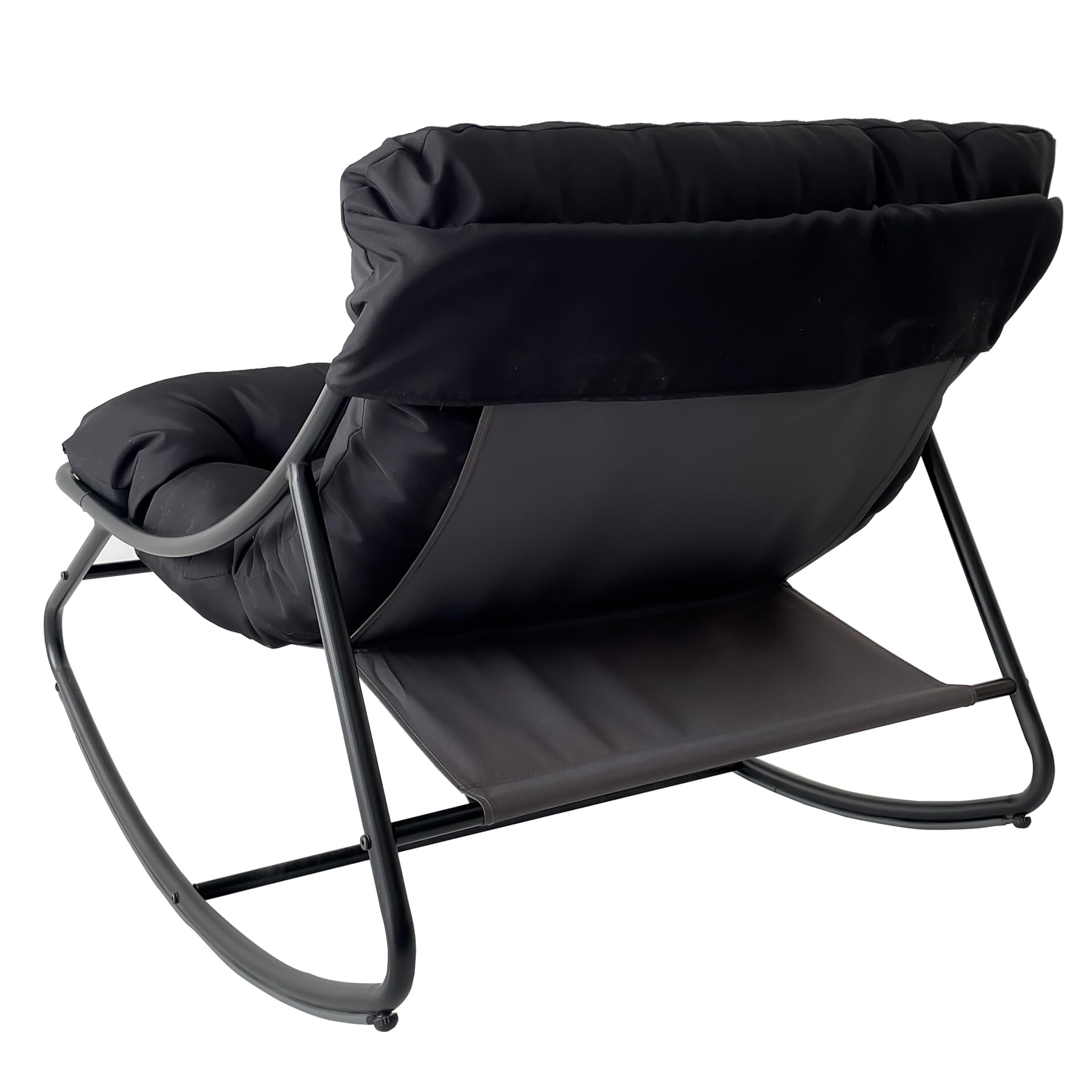 Sillon Mecedora–con cojín y Taburete,Sillon de Lectura Metal, Cómoda Silla de butaca Mecedora Soporte de carga150 kg para salón, terraza, balcón, jardín. (Negro)