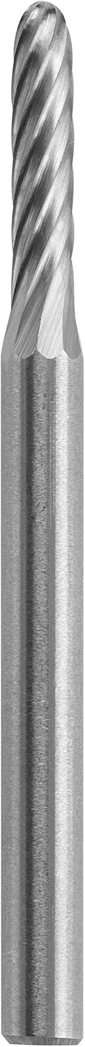 Dremel 9904 Tungsten Carbide Cutter, a silver-colored rotary tool bit with a spiral cutting head.