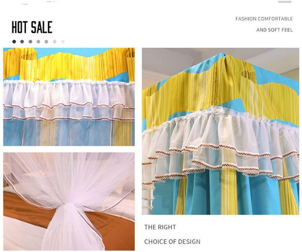 Bed Curtain for Kids & Adults 4 Corners Post Bed Canopy 2 in 1 Lightproof Cute Cozy Drape Square Netting 3 Opening Mosquito Net Princess Bedroom Decoration (Color : D, Size : 47 *