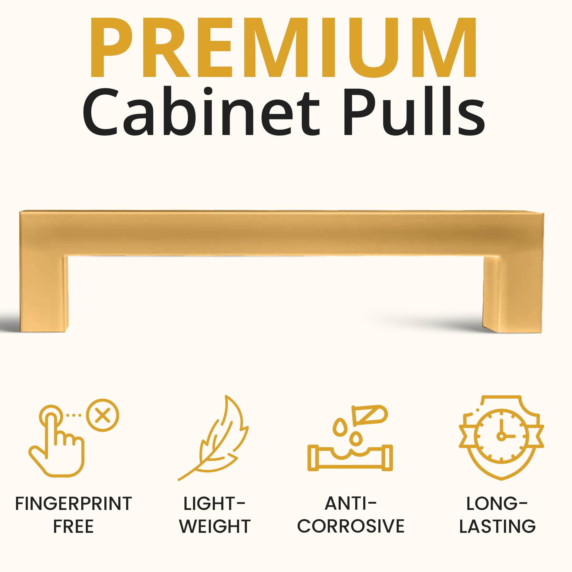 Mega Handles 12 Pack I Cabinet Pulls 5.5 Inch, Stainless Steel Cabinet Handle Pulls I Ideal for Kitchen Drawer, Cabinets, Door, Cupboard I Hardware for Cabinets - Hole Distance 5 Inch - Satin Brass