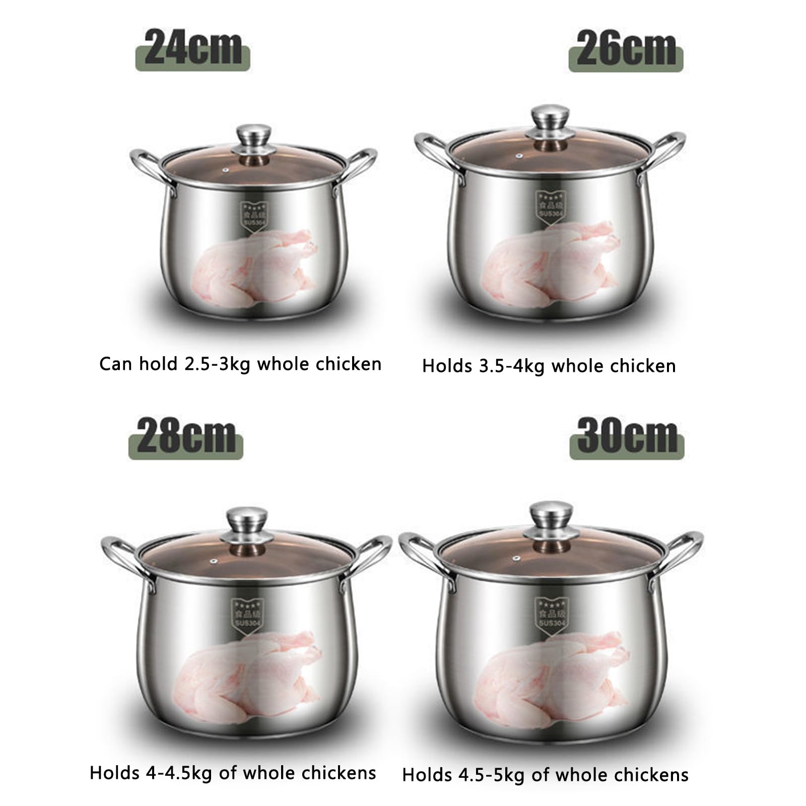 Vaporera de acero inoxidable de 2 niveles, olla a presión grande de metal, olla a presión con tapa de vidrio templado para verduras, tamales, albóndigas, huevo, salsa (24 cm)