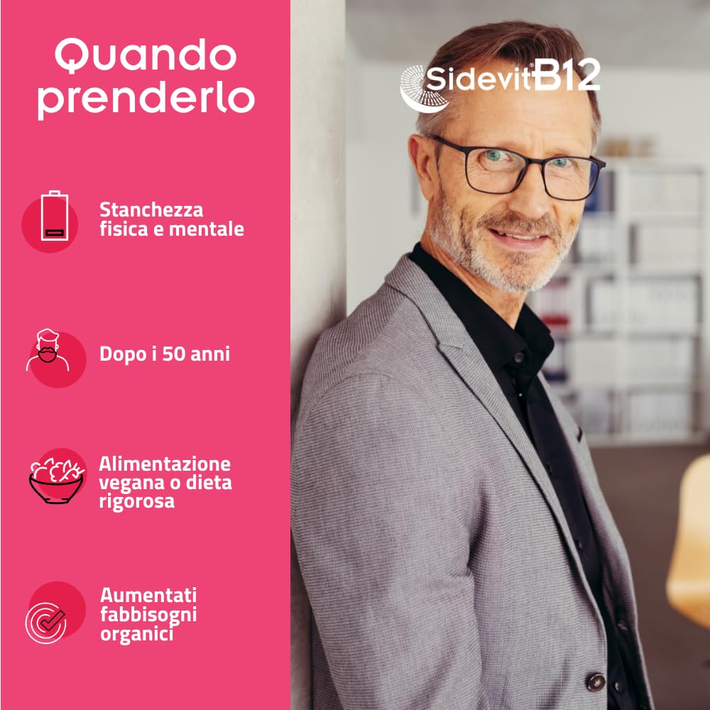 Sidevit® B12 Integratore alimentare con Tecnologia Sucrosomiale®, Alta Concentrazione, Supporto Stanchezza e Sistema nervoso, Per chi ha una alimentazione Vegana, 20 Bustine orosolubili, Pharmanutra