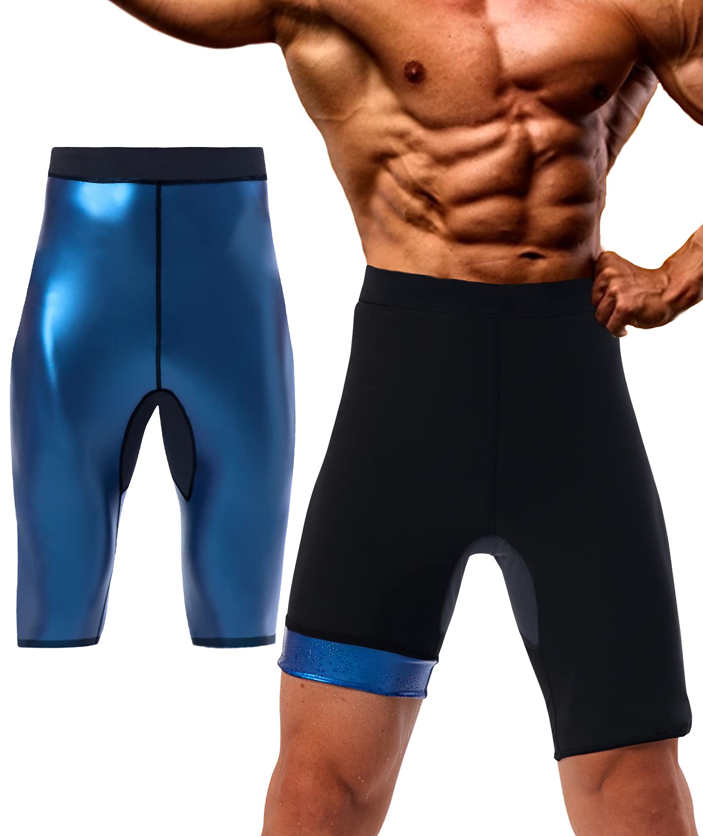 QZSH Men Sauna Pants Sweat Leggings Thermo Capris Slimming Tights Heat Trapping Suit,Humanized Mesh Crotch,High waist?BH70011-01-L?