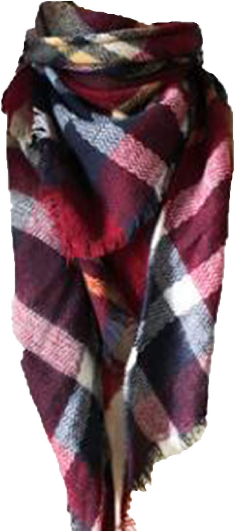 Womens Warm Long Shawl Winter Wraps Large Scarves Knit Cashmere Feel Plaid Triangle Scarf
