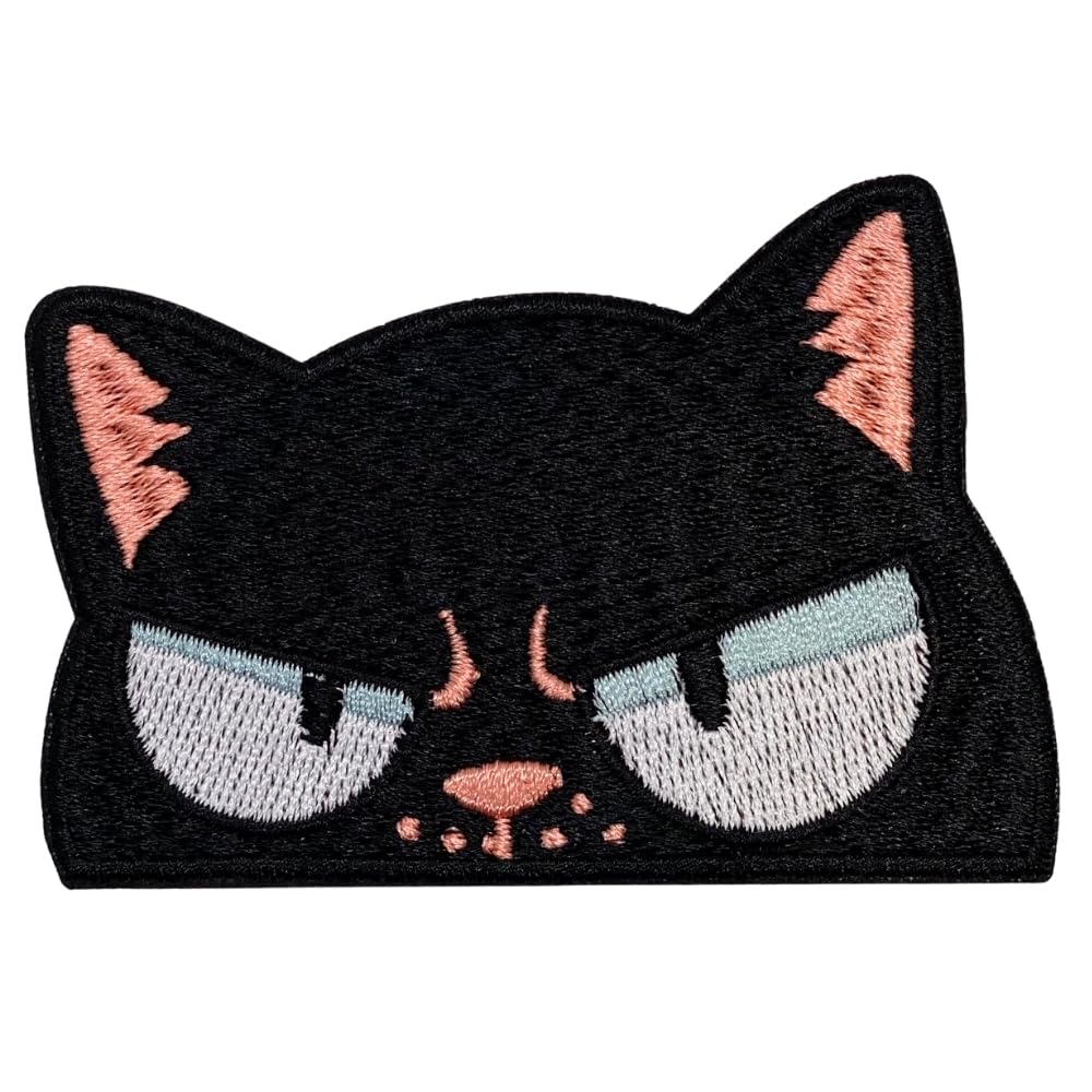 Parche de gato negro Sneaky – Parche de gato enojado de 2 pulgadas – Parche bordado de gato enojado para planchar para ropa