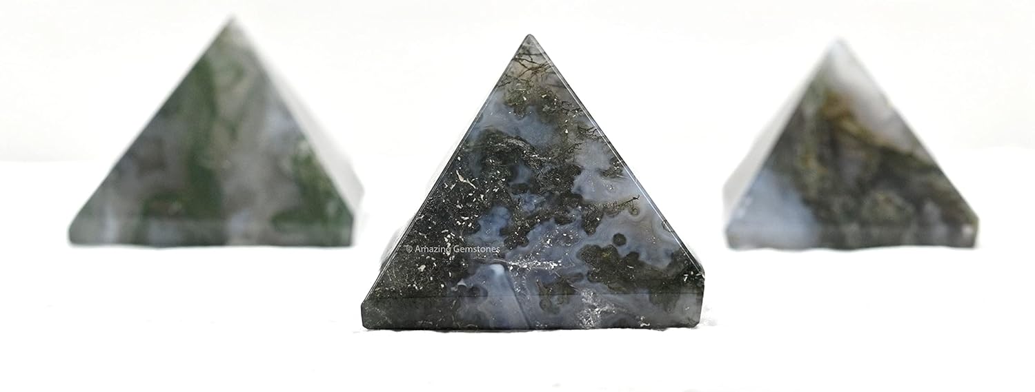 Amazing Gemstone Moss Agate Pyramid Crystal Healing Stones - 1" Great Pyramid Figurine of Natural Stone Pyramid for Meditation, Reiki, Chakra Balancing and Crystal Pyramids Grid - Image 4