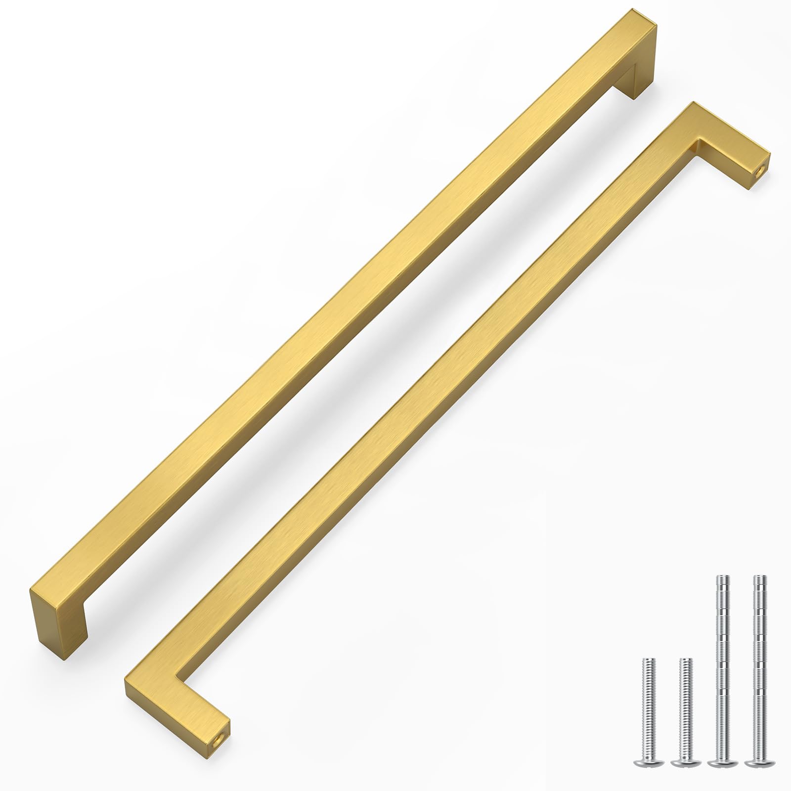 LONTAN 25 Pack Gold Kitchen Handles 288mm Square Brushed Brass Cupboard Handles Wardobe Bathroom Stainless Steel Kitchen Cabinet Door Handware