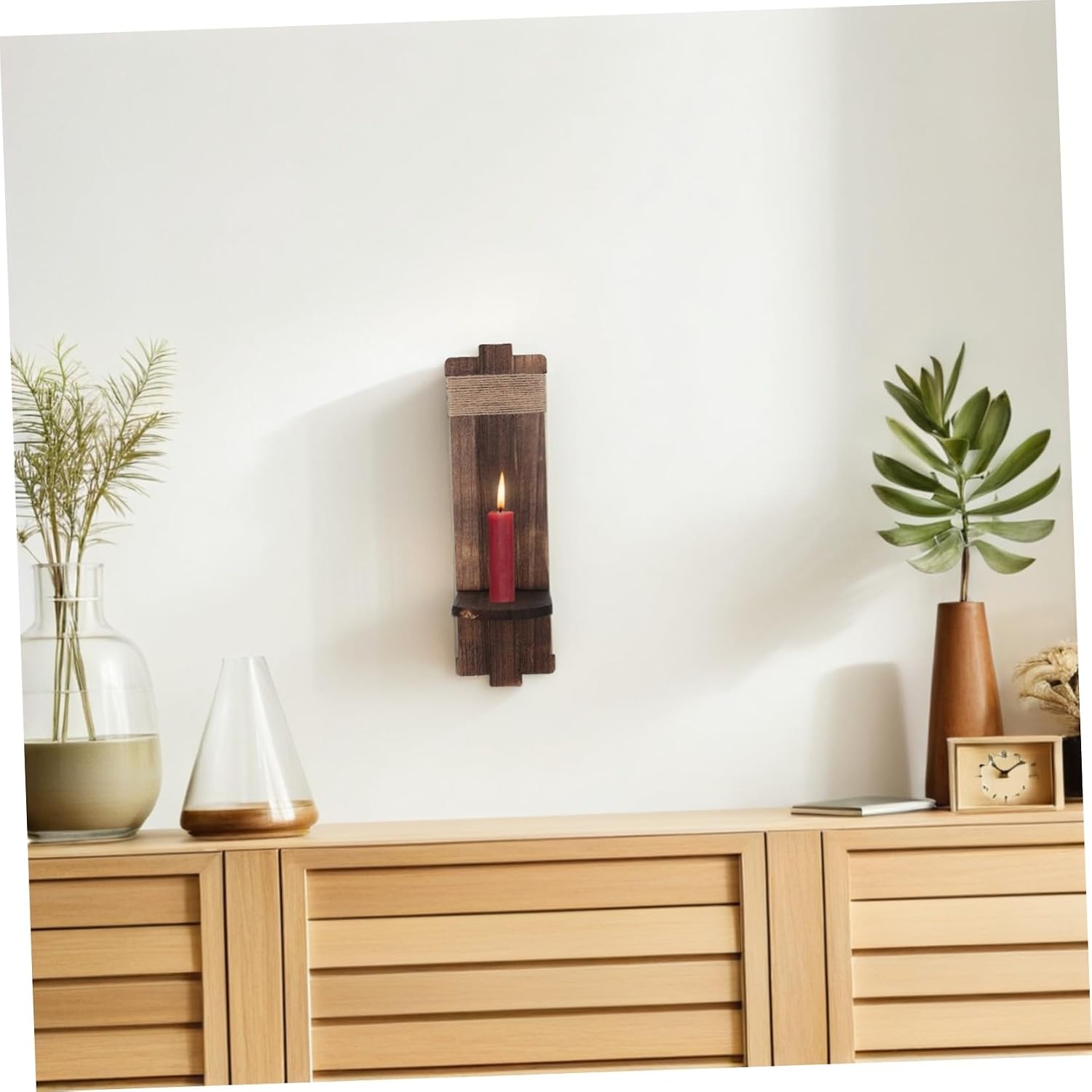 Rustic Wood Wall Candle Sconce Holder, Coffee Finish