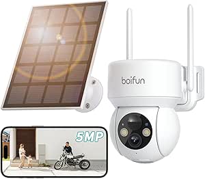Boifun Security Camera, Outdoor, Solar, Wireless Night Color Shooting, 360° Wide Angle Shooting, Surveillance Camera, Outdoor, Solar, Fully Wireless, Battery-Powered, Ultra High Capacity Battery, Long asin的图片