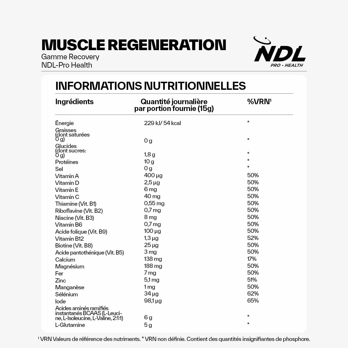 NDL Pro-Health BCAA 2:1:1 + Glutamine poudre avec vitamines et minéraux | récupération musculaire, réduction des courbatures et performance, goût fruits rouges, 300 g – Rafa Nadal & Cantabria Labs