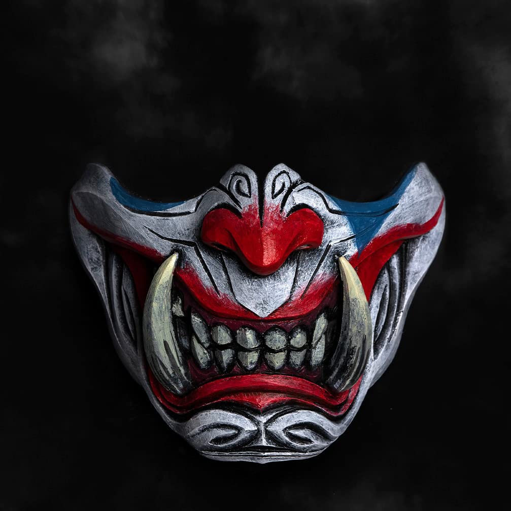 Half Face Joker Samurai Mask Ronin Oni Mempo Japanese Demon NOH for Airsoft Paintball BB Gun Motorcycle KKD KK30